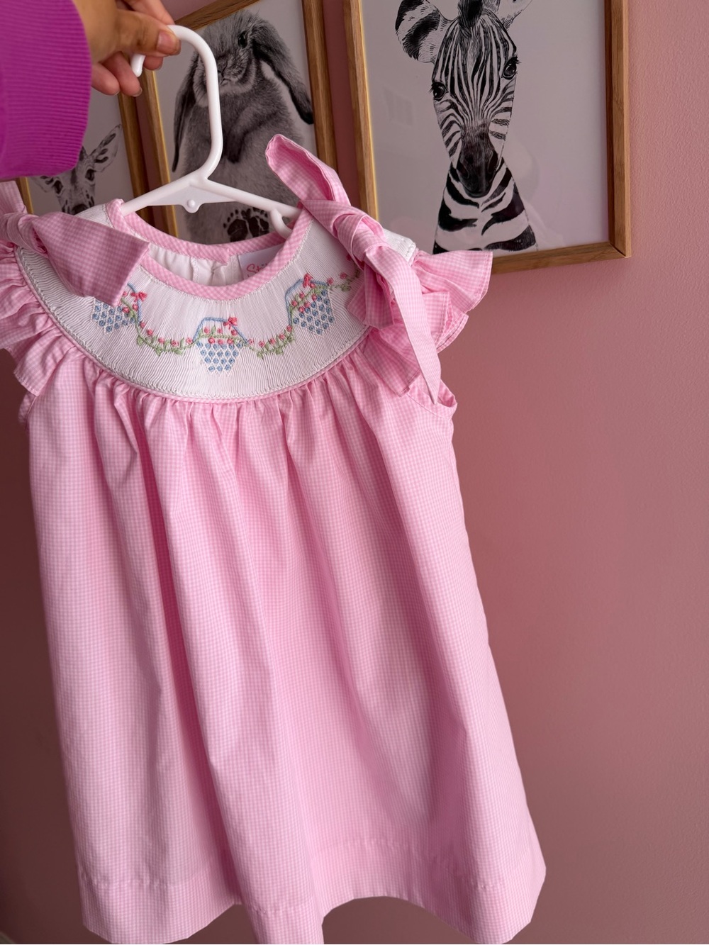 Basket of Blessings Smocked Bishop Dress, Pink